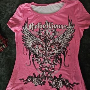 SHEIN Pink 'Rebellious' Graphic Tee